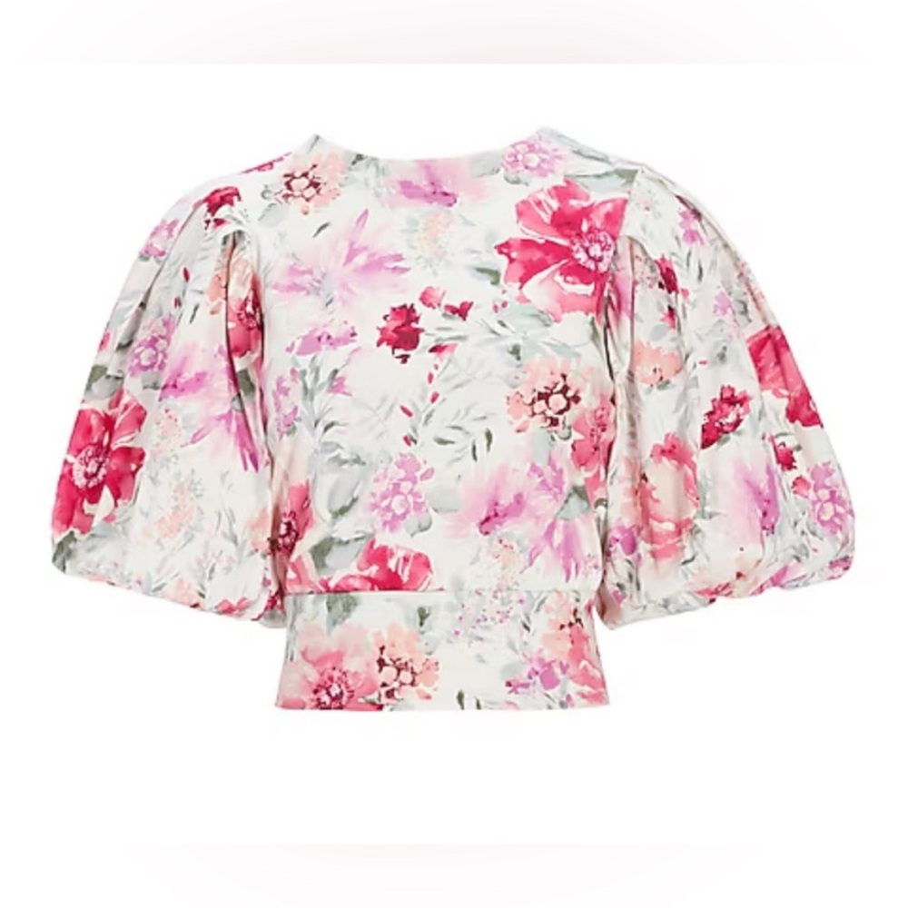 Express Puff Sleeve Floral Tie Back Top Size Small - Picture 7 of 15